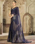Joban Fashion Satin Organza Navy Blue Swarovski Saree | Grocsy