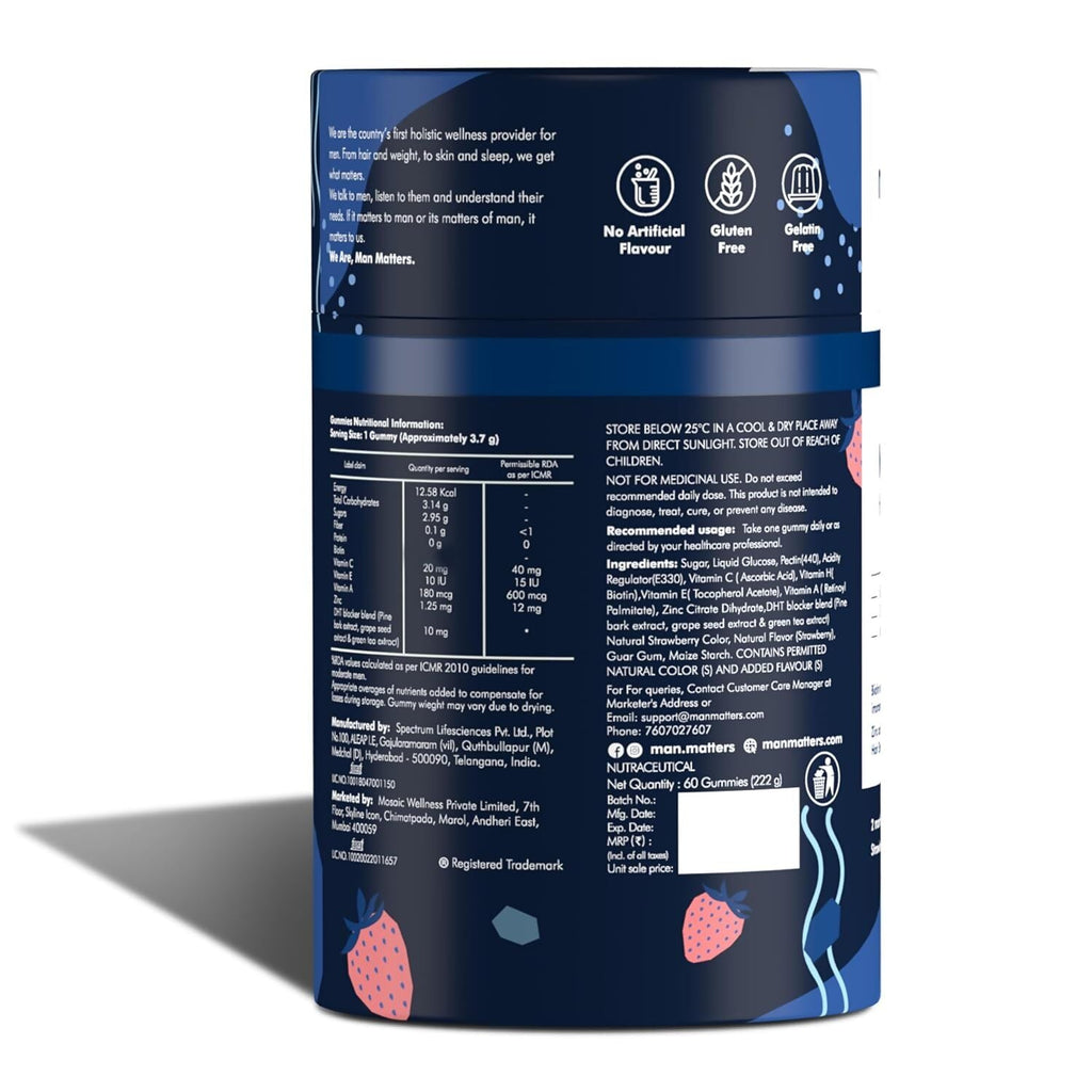 Man Matters Biotin Nourish Hair Gummies - Strawberry Flavor With Zinc & Multivitamins | Grocsy