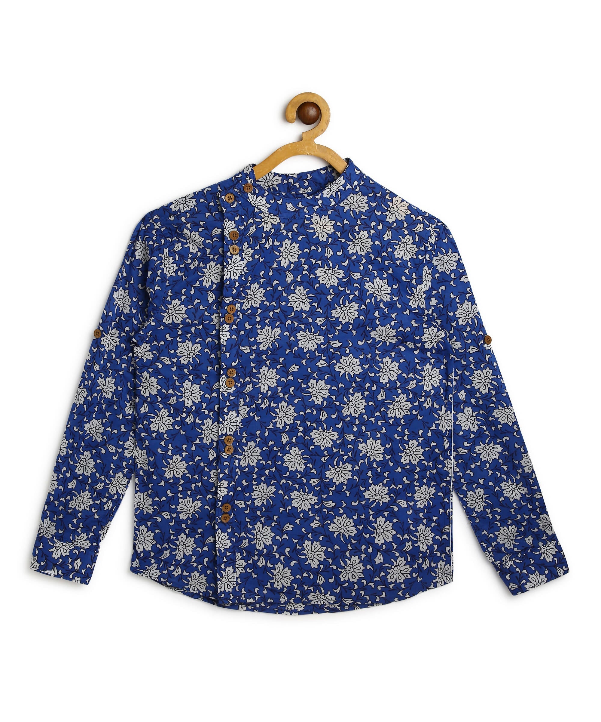 Manet Boys Full Sleeves Flower Printed Ethnic Shirt - Blue | Grocsy