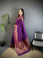 Joban Fashion Purple Banarasi Soft Silk Woven Saree | Grocsy