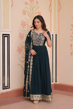 Teeya Creation Rama Color Faux Georgette Embroidery Work Wedding Wear Long Gown | Grocsy