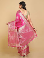 Kalamandir Zari Paisleys Pink Silk Blend Saree | Grocsy