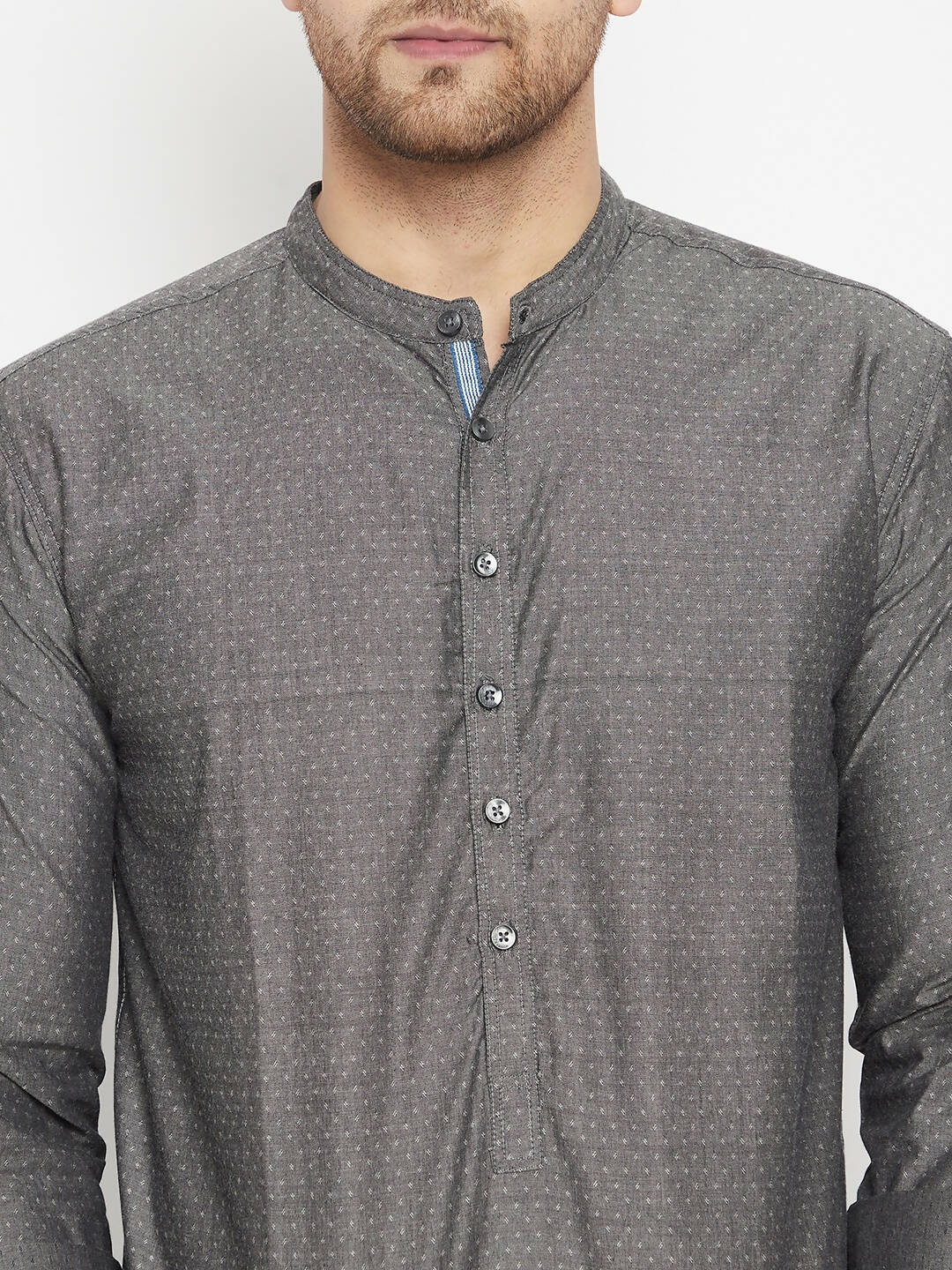 Even Apparels Grey Color Pure Cotton Short Men's Beautiful Kurta With Band Collar | Grocsy