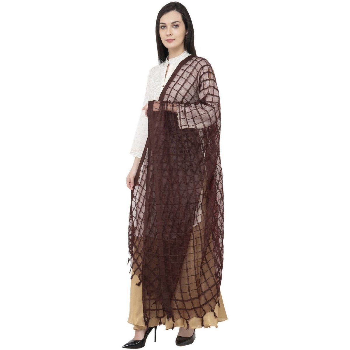 A R Silk Cotton Square Regular Dupatta Coffee Color Dupatta or Chunni | Grocsy