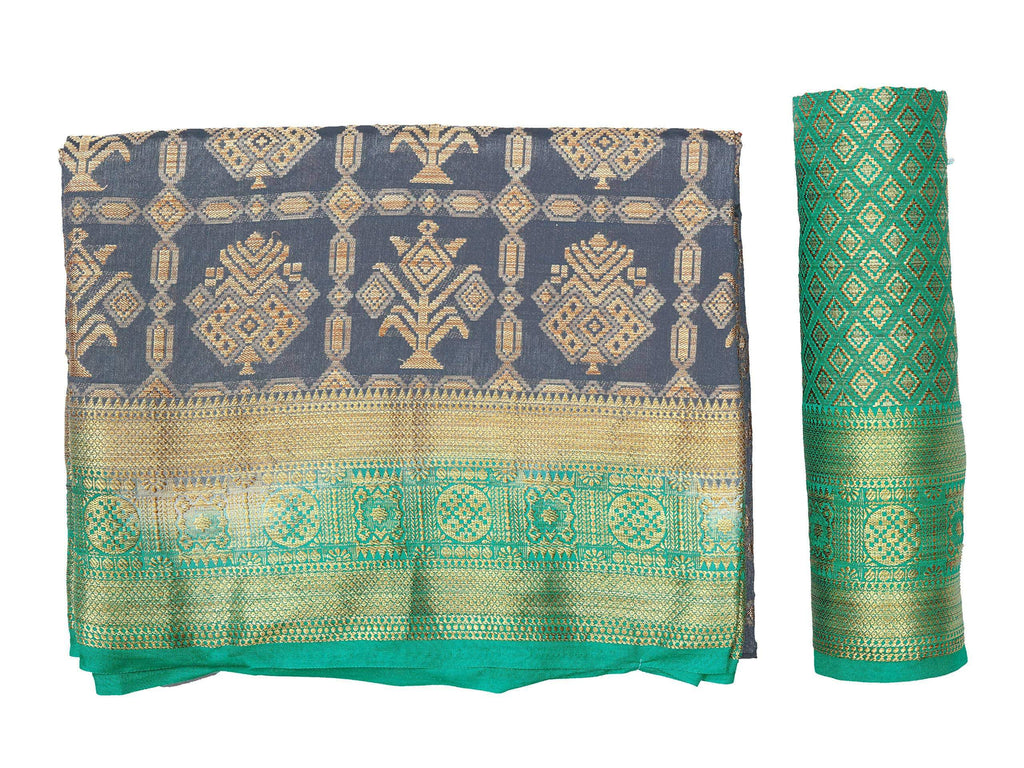 Mimosa Women's Charcoal Grey Patola Art Silk Saree | Grocsy