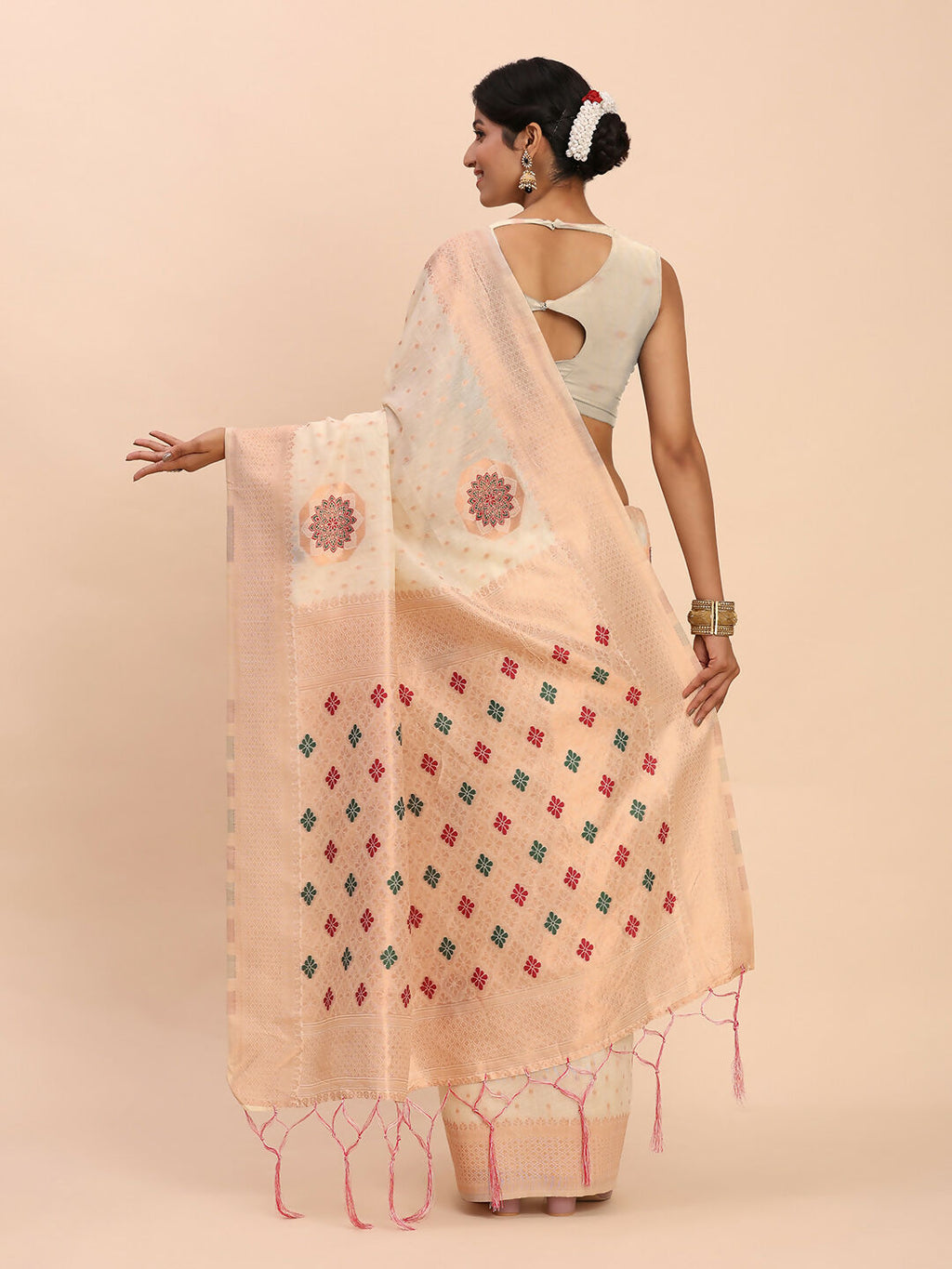 Shree Shyam Fashion Linen Cotton Off White Saree | Grocsy