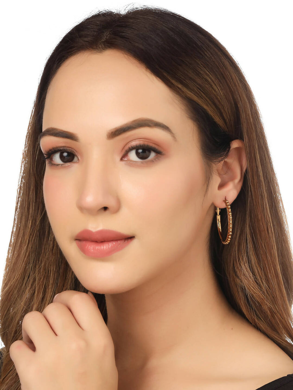 NVR Women Gold Toned Beaded Circular Earrings | Grocsy