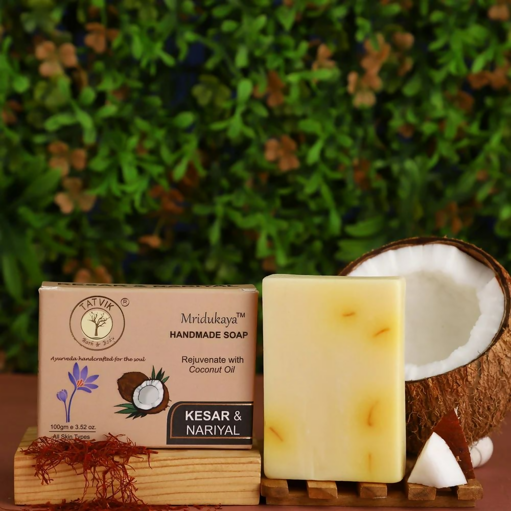 Tatvik Ayurveda Mridukayahand Made Soap (Kesar & Nariyal) | Grocsy