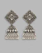 VOJ Black-Toned AD Studded Dome Shaped Jhumkas Earrings