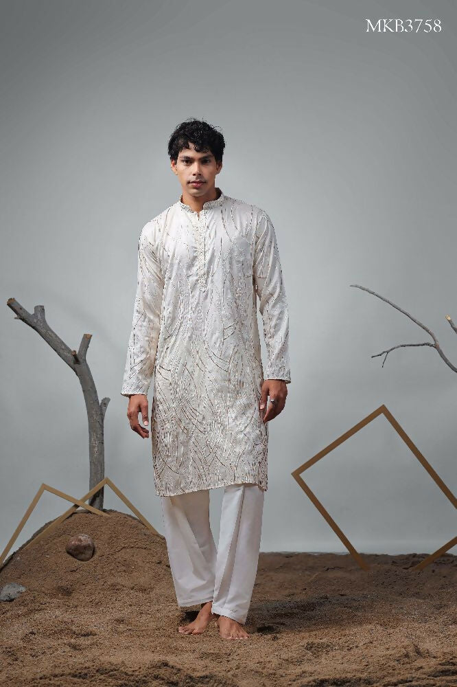 Off White Viscose Designer Embroidery Work Kurta Set - Mahotsav | Grocsy