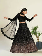 Jyoti Fashion Women's Black Velvet Heavy Sequins Semi Stitched Designer Lehenga Choli Set | Grocsy