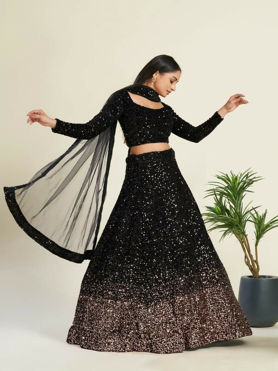 Jyoti Fashion Women's Black Velvet Heavy Sequins Semi Stitched Designer Lehenga Choli Set | Grocsy