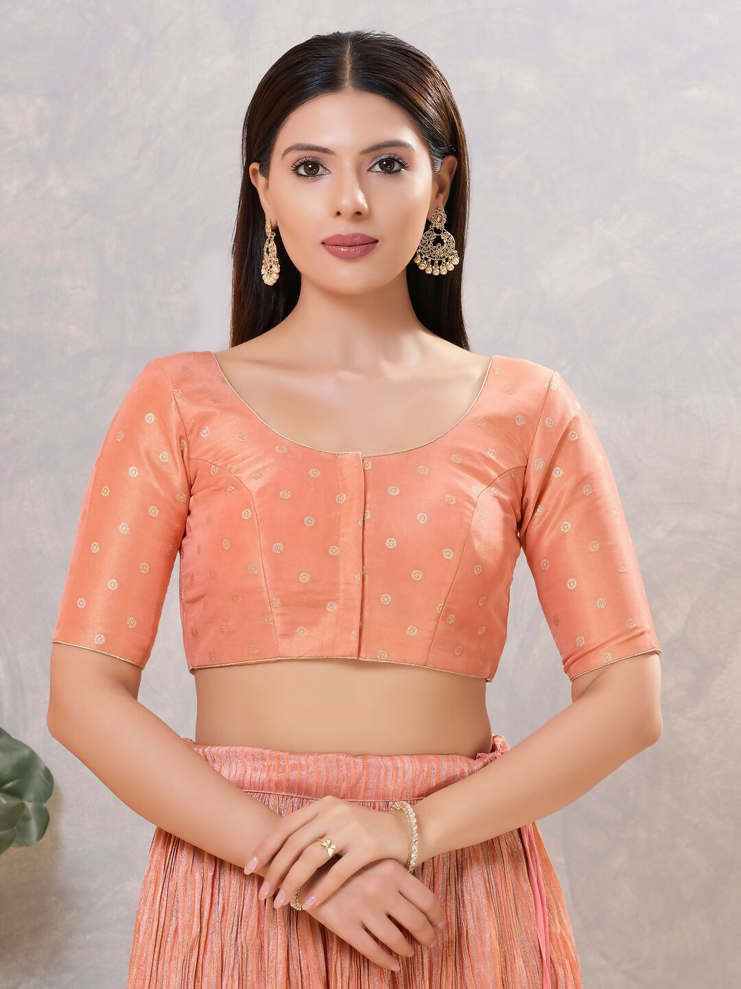 Joban Fashion Women Silk Peach Stitched Blouse | Grocsy