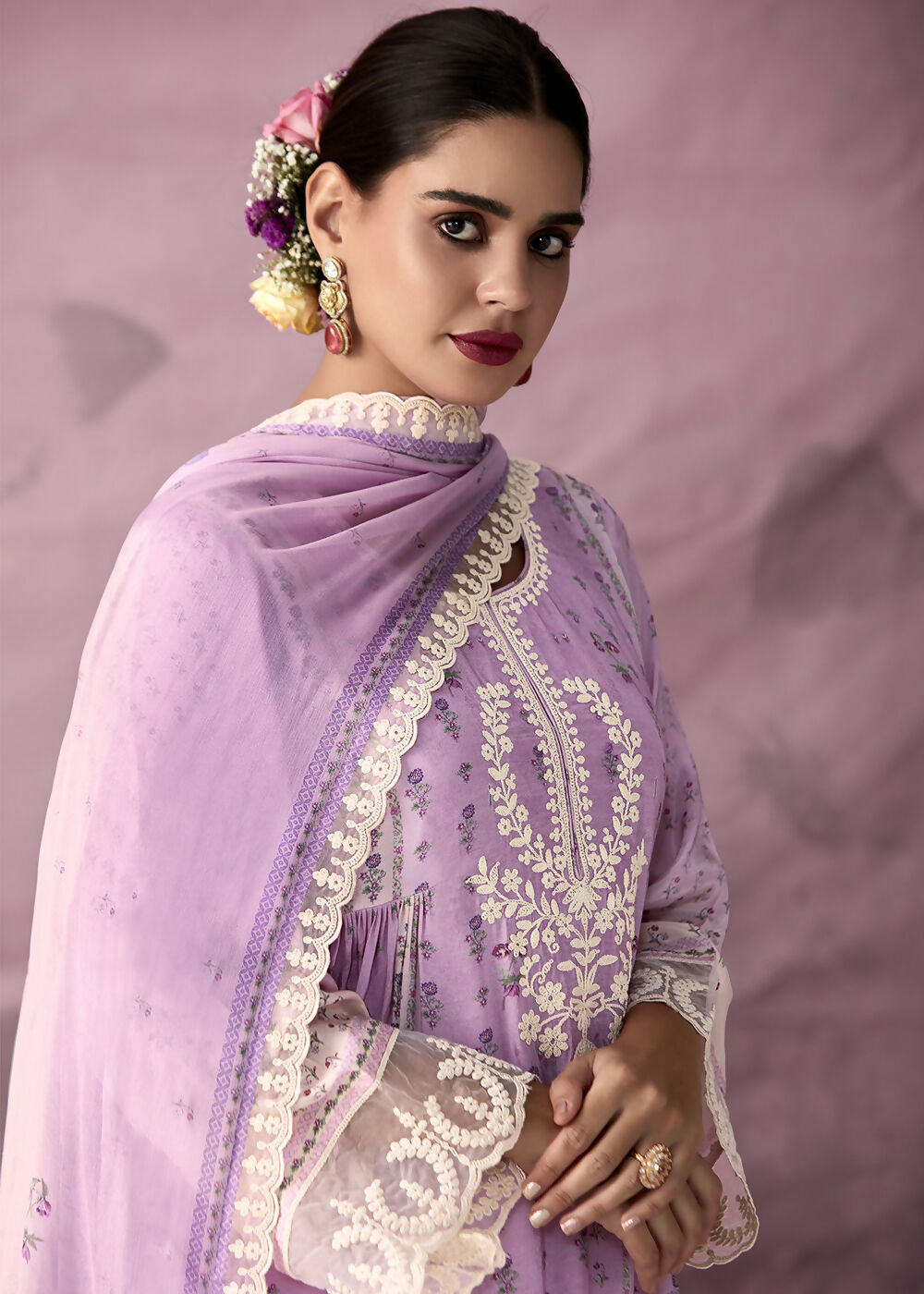 Lilac Pink Muslin Cotton Printed Trendy Salwar Kurta Set - Emponline | Grocsy