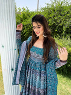 All Season Designer Blue With Multycolor Pure Maslin Gown - Anbazaar | Grocsy