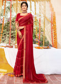 Red Georgette Foil Printed Saree with Unstitched Blouse Piece - Avika | Grocsy