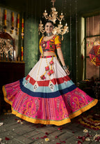 AI Fashion White Maslin Cotton Designer Navratri Lehenga Choli Collection | Grocsy