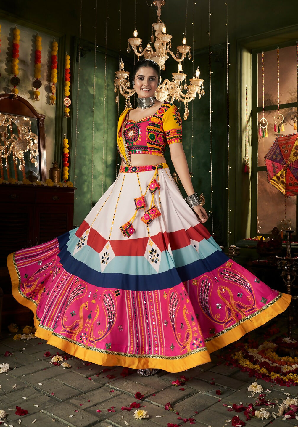 AI Fashion White Maslin Cotton Designer Navratri Lehenga Choli Collection | Grocsy