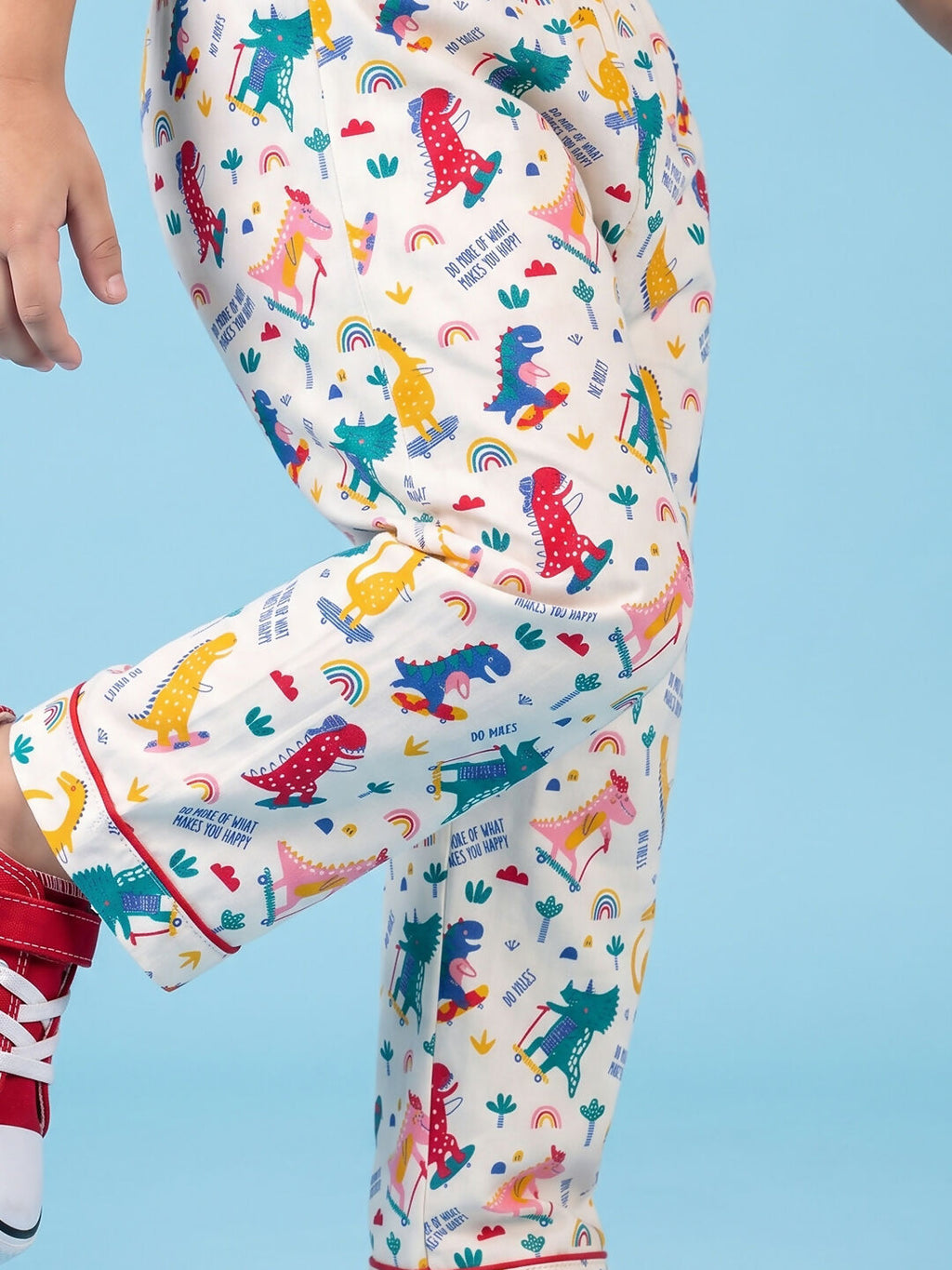 Breathables Woven Cotton Half Sleeves Dino Shirt & Pyjama White | Grocsy