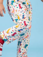 Breathables Woven Cotton Half Sleeves Dino Shirt & Pyjama White | Grocsy