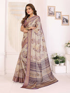 Joban Fashion Lavender Floral Print pattern Banarasi Silk Sarees | Grocsy