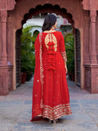 The52 Women's Beautiful Faux Georgette Fabric Embroidery Work Flared Anarkali Pant and Dupatta Set | Grocsy