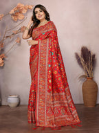 Joban Fashion Red Meena Weaves Pashmina Sarees | Grocsy