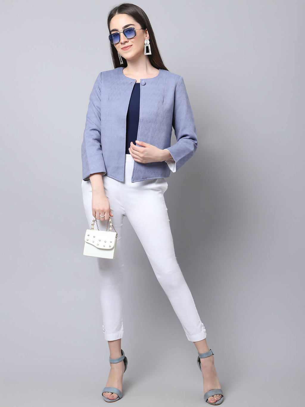 Even Apparels Grey 100% Viscose Open Front Statement Women's Jacket | Grocsy