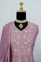 Vastranavya Mauve Chikankari Embroidered Sequence Work Abaya Suit | Grocsy