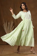 Kaajh Women's Green Mirror Embellishment Anarkali Kurta | Grocsy