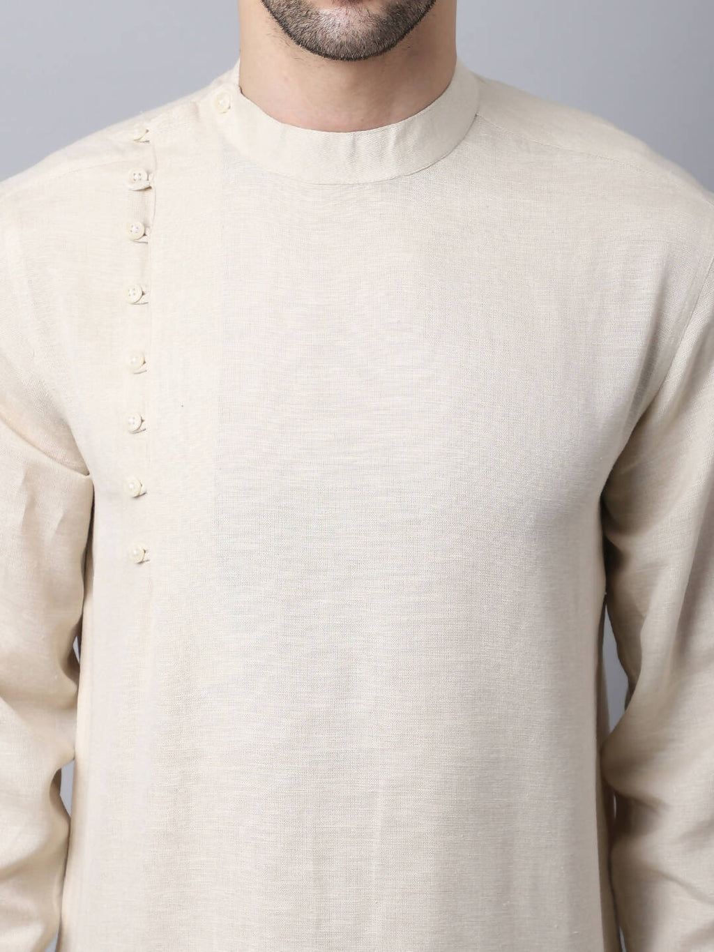 Even Apparels Cream Pure Cotton Men's Kurta With Side Placket | Grocsy