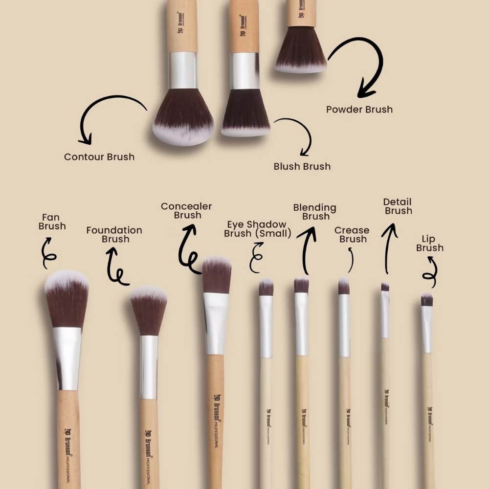 Bronson Professional Bamboo Makeup Brush Set - 11 Pcs | Grocsy