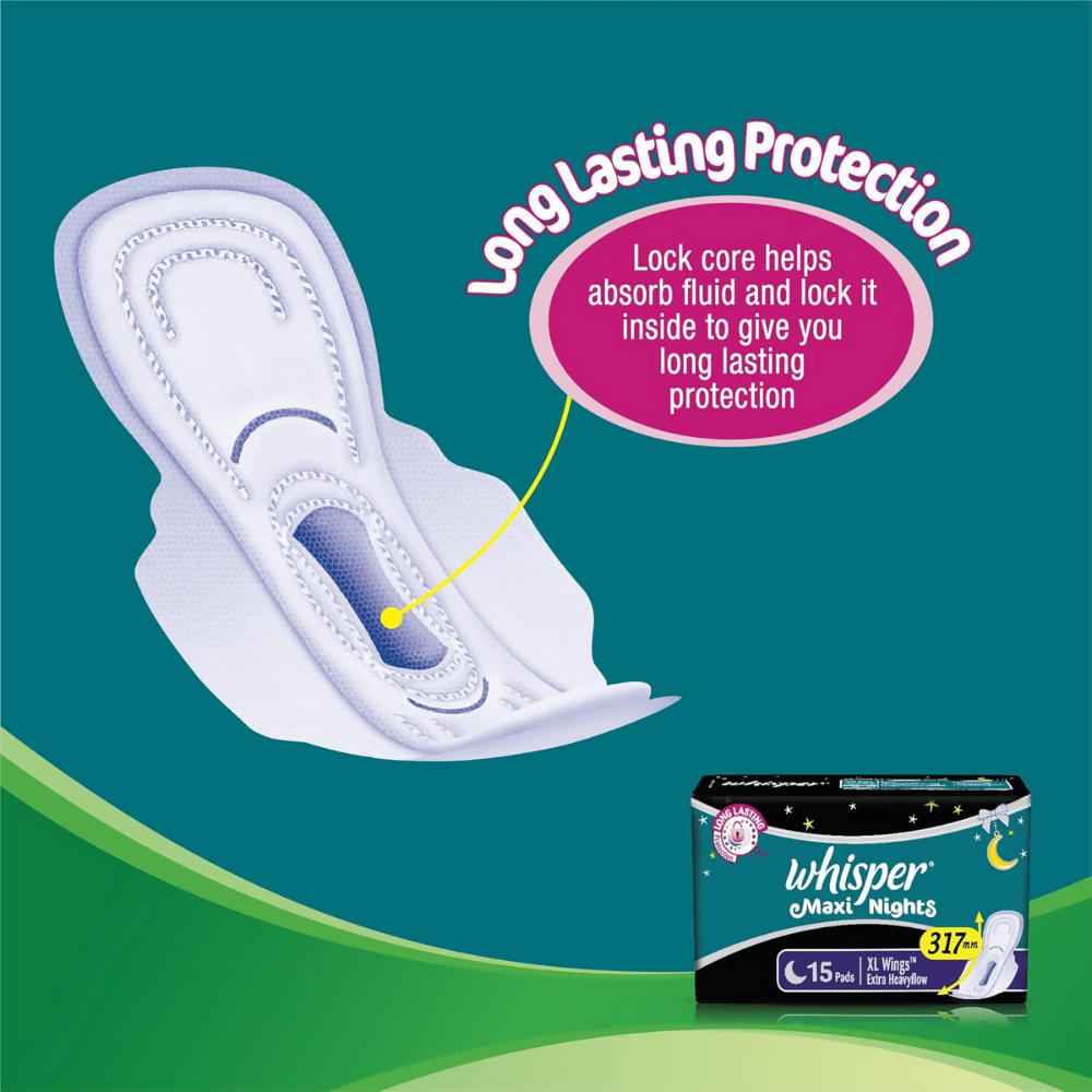Whisper Maxi Nights Sanitary Pads for Women, XL | Grocsy