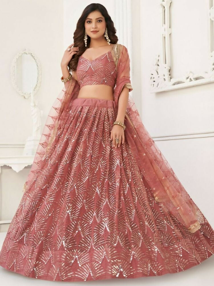 Pink Butterfly Soft Net Embroidery With Real Mirror Work Lehenga Choli - Jihu Culture | Grocsy