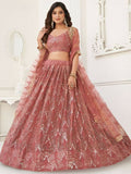Pink Butterfly Soft Net Embroidery With Real Mirror Work Lehenga Choli - Jihu Culture | Grocsy