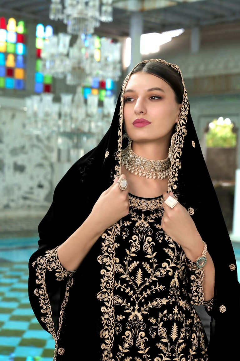 Jyoti Fashion Women's Black Faux Georgette Heavy Embroidery and Moti Work Kurta Set | Grocsy