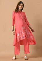 Joban Fashion Coral Cotton Rayon Kurta Set | Grocsy