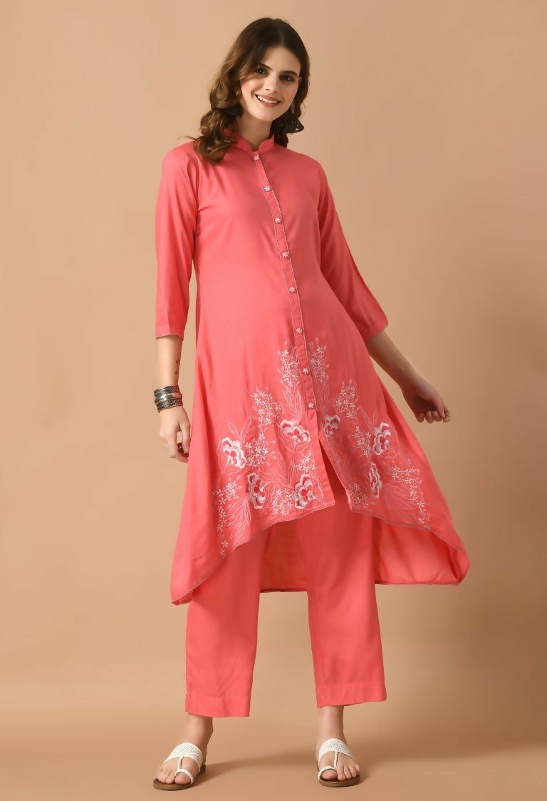 Joban Fashion Coral Cotton Rayon Kurta Set | Grocsy