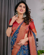 PR Fashion Blue Pure Handloom Linen Saree | Grocsy