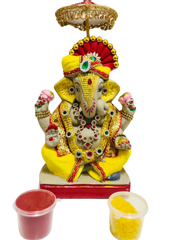 Eco-Friendly Ganesh Idols (Non-Toxic Colors) With Chatri, Akshat & Kumkum | Grocsy