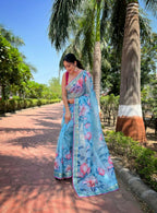 Vamsee Vamakshi Grey Organza Saree | Grocsy