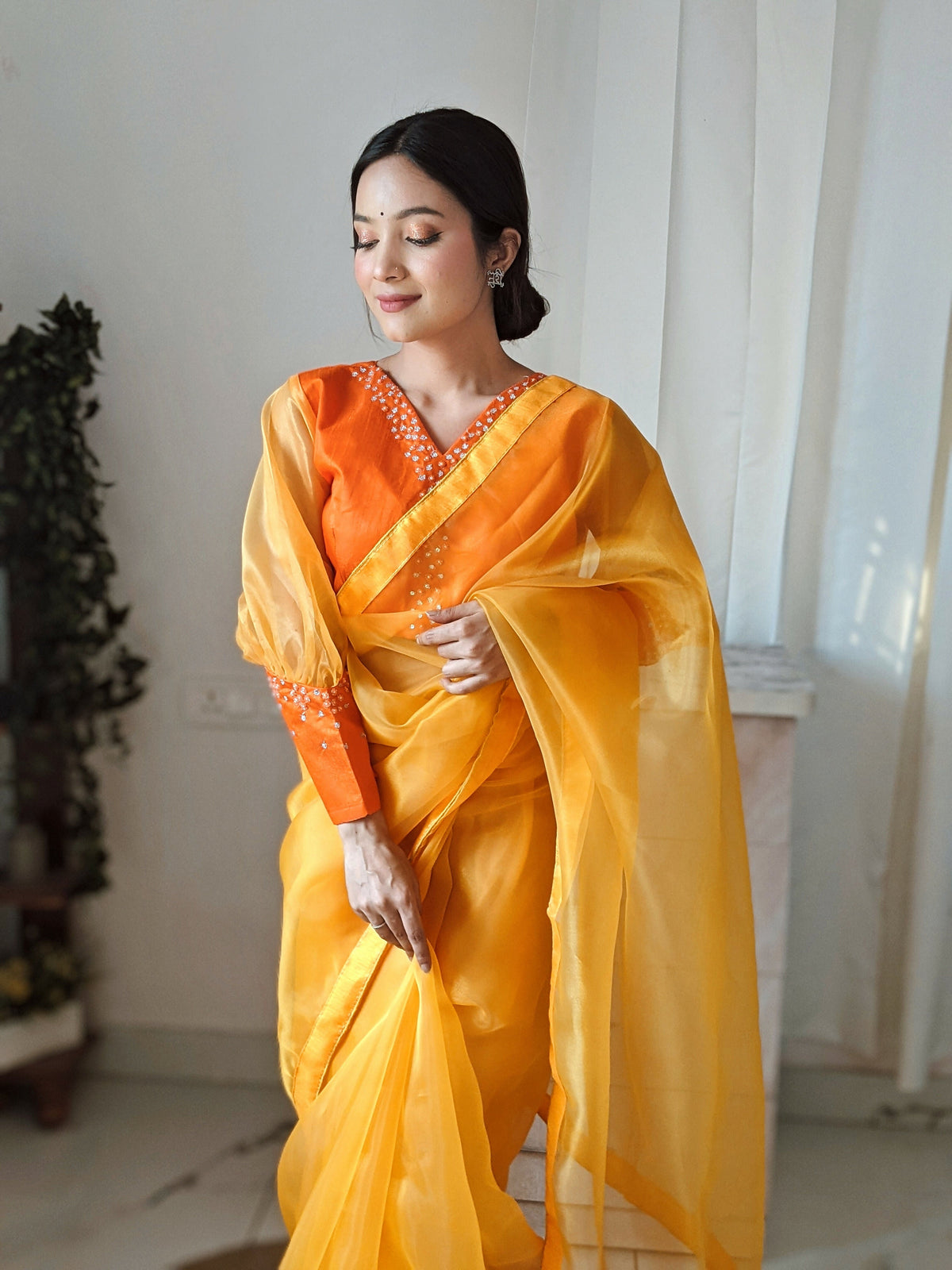 Vamsee Vasu Yellow Organza Saree | Grocsy