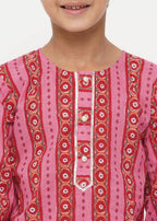 Little Bansi Boys Cotton Striped Kurta with Pearl Buttons & Dhoti -Pink & Cream | Grocsy