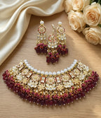 Jewel City Maroon Kundan Choker Set With Earrings & Maang Tikka|Bridal Jewelry | Grocsy