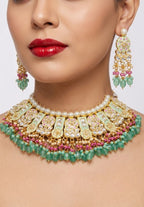 Jewel City Mint Kundan Choker Necklace Set With Earrings & Maang Tikka|Bridal Jewelry | Grocsy