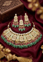 Jewel City Mint Kundan Choker Necklace Set With Earrings & Maang Tikka|Bridal Jewelry | Grocsy