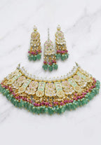 Jewel City Mint Kundan Choker Necklace Set With Earrings & Maang Tikka|Bridal Jewelry | Grocsy
