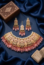 Jewel City Pink Kundan Choker Set With Earrings & Maang Tikka|Bridal Jewelry | Grocsy