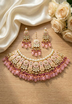 Jewel City Pink Kundan Choker Set With Earrings & Maang Tikka|Bridal Jewelry | Grocsy