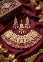 Jewel City Pink Kundan Choker Set With Earrings & Maang Tikka|Bridal Jewelry | Grocsy